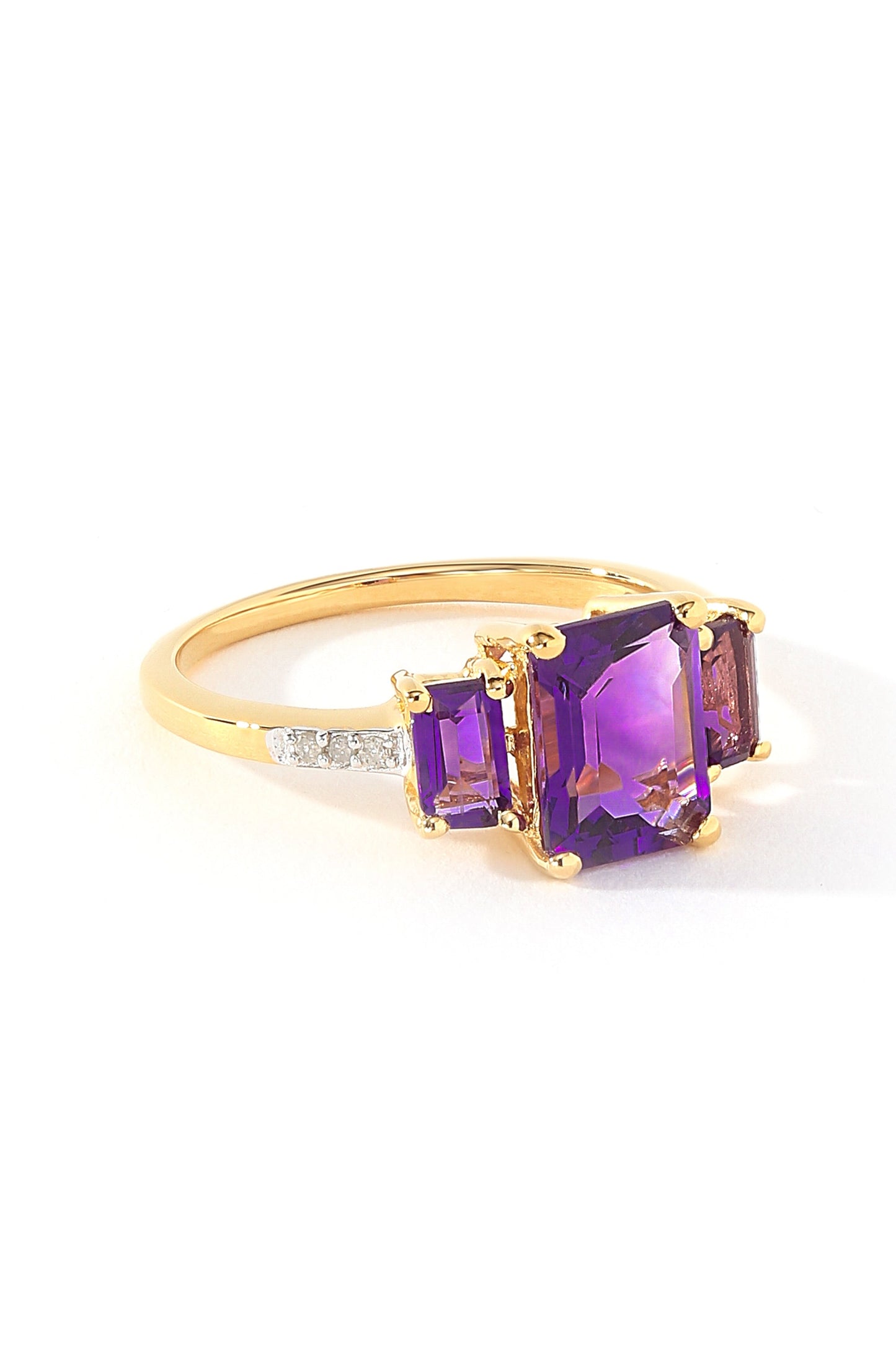 Sterling Silver Gold Plated Amethyst & Diamond Trilogy Ring-3