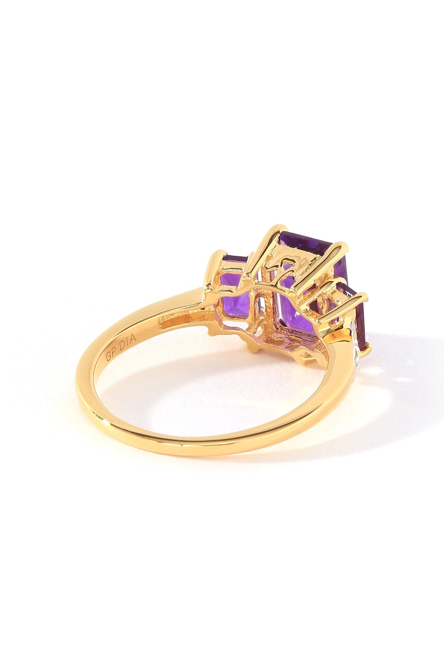 Sterling Silver Gold Plated Amethyst & Diamond Trilogy Ring-4