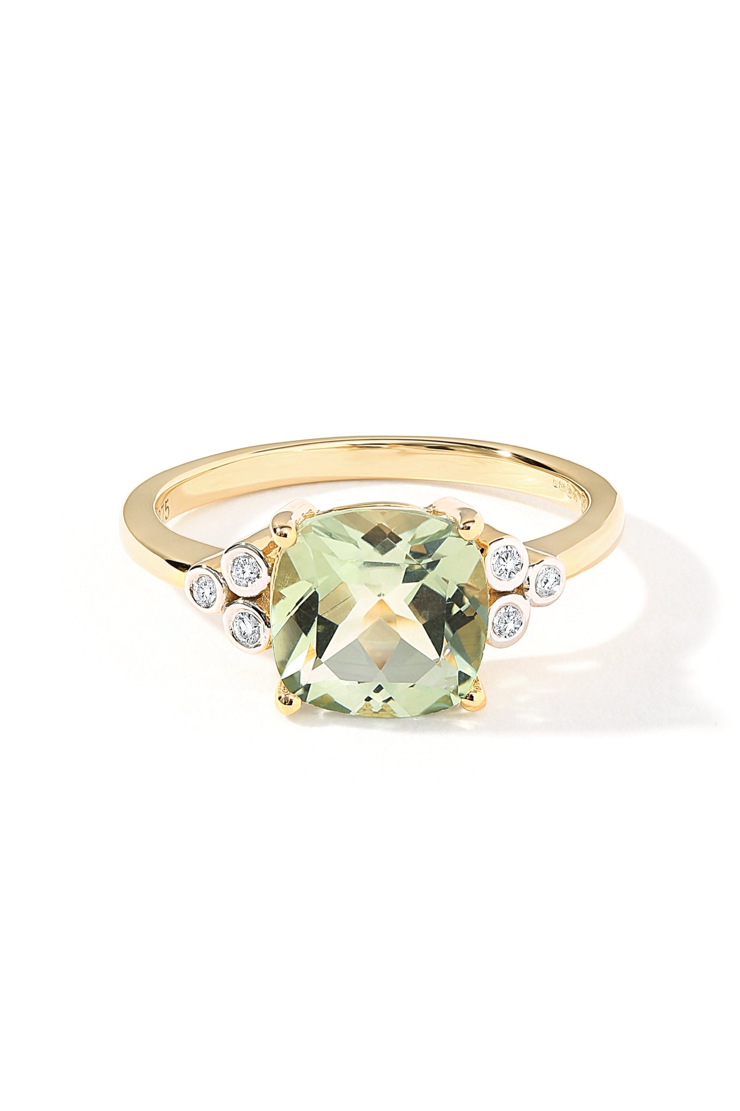 9ct Yellow Gold Green Amethyst and Diamond Ring-2