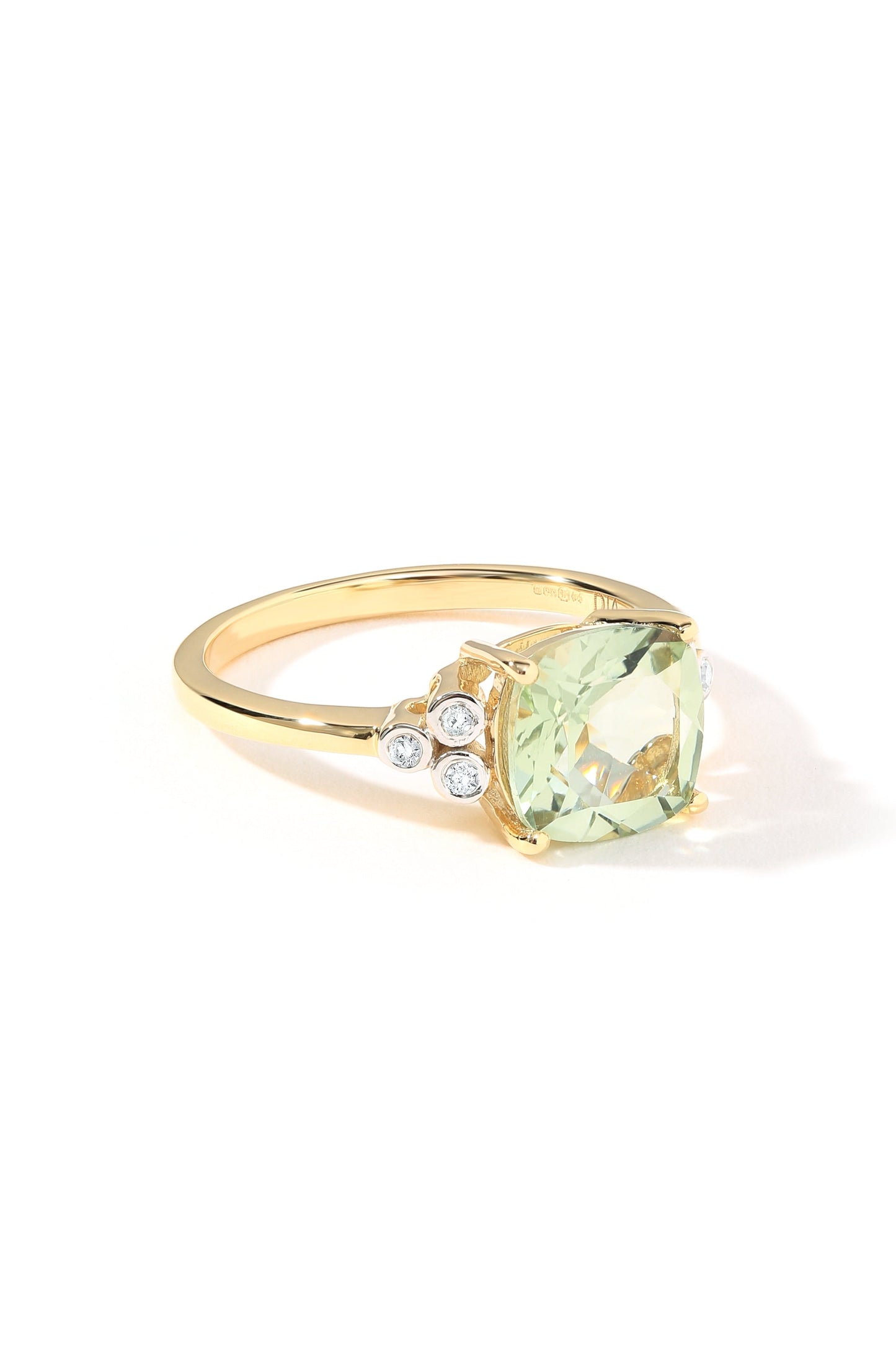 9ct Yellow Gold Green Amethyst and Diamond Ring-4