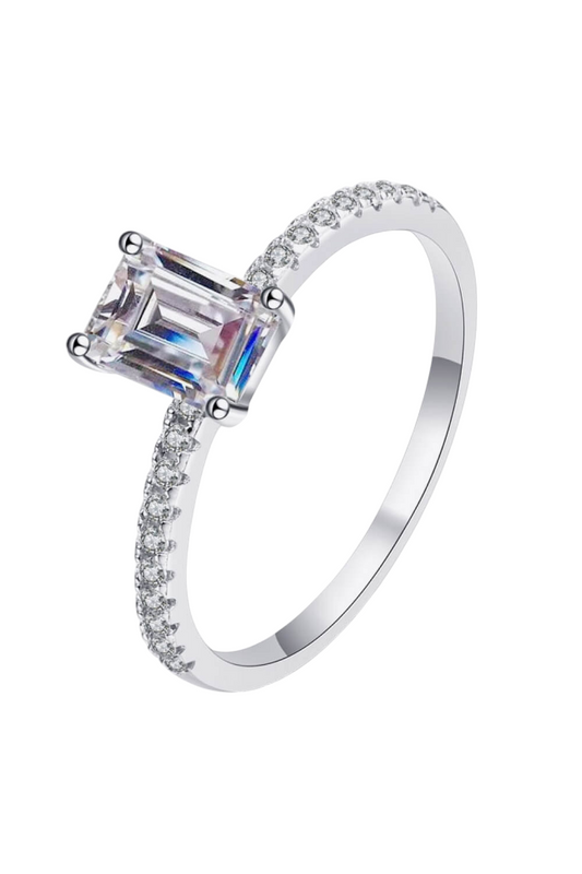 1 Carat Emerald Cut Moissanite Diamond .925 Sterling Silver Ring or Promise Ring or Engagement Ring