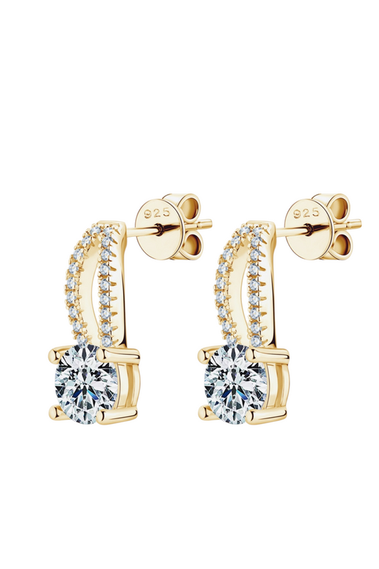 1 Carat Moissanite Diamomd 925 Sterling Silver Platinum-plated or 18K Yellow Gold Drop Earrings