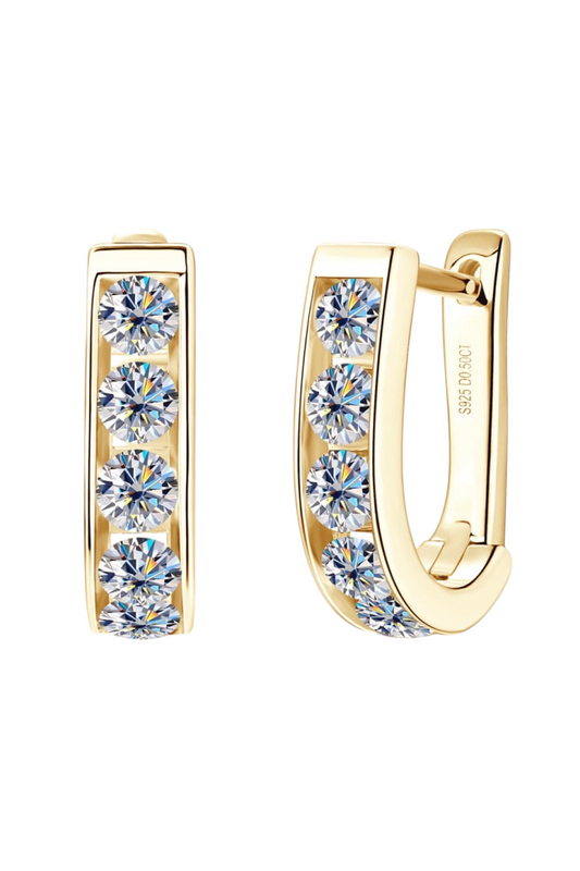 1 Carat Moissanite Diamond 925 Sterling Silver Platinum-plated or 18K Yellow Gold Hoop Earrings