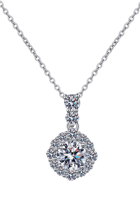 1 Carat Moissanite Diamond Surrounded with Zicorn Accents 925 Sterling Silve Platinum-plated Halo Necklace