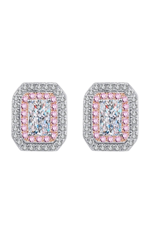 1 Carat Moissanite Diamond and Pink Zicorn Accents 18K White Gold Earrings