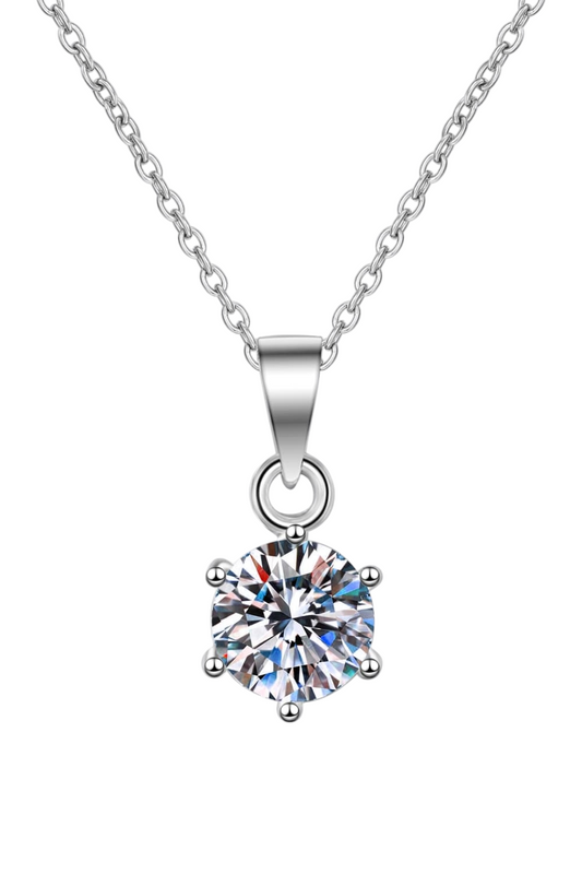 1 Carat Moissanite Diamond 925 Sterling Silver Solitare Necklace