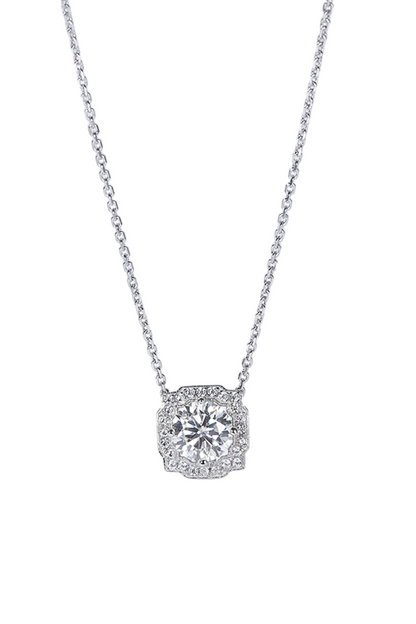 1 Carat Moissanite Diamond 14K White Gold Flower Shape Pendant Chain Necklace