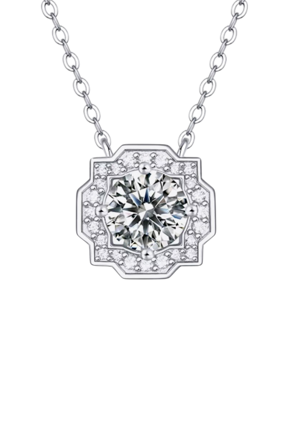 1 Carat Moissanite Diamond 14K White Gold Flower Shape Pendant Chain Necklace