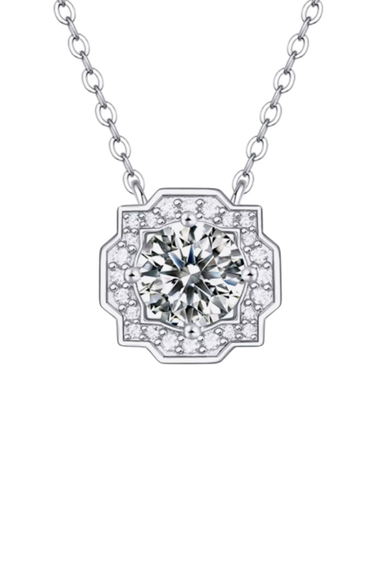 1 Carat Moissanite Diamond 14K White Gold Flower Shape Pendant Chain Necklace