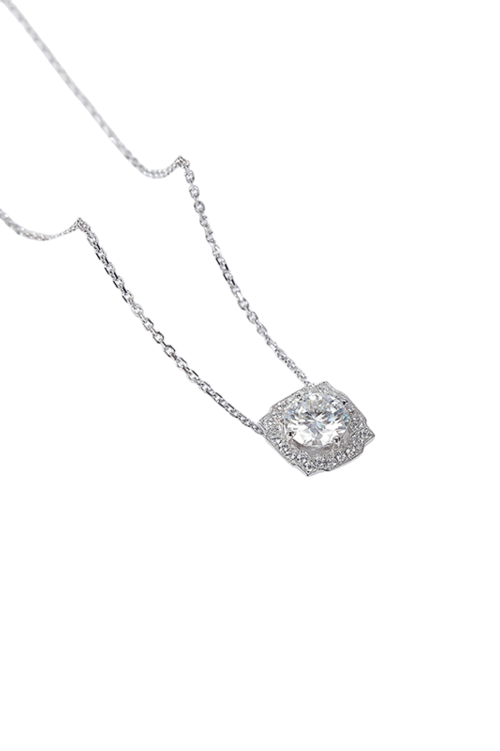 1 Carat Moissanite Diamond 14K White Gold Flower Shape Pendant Chain Necklace