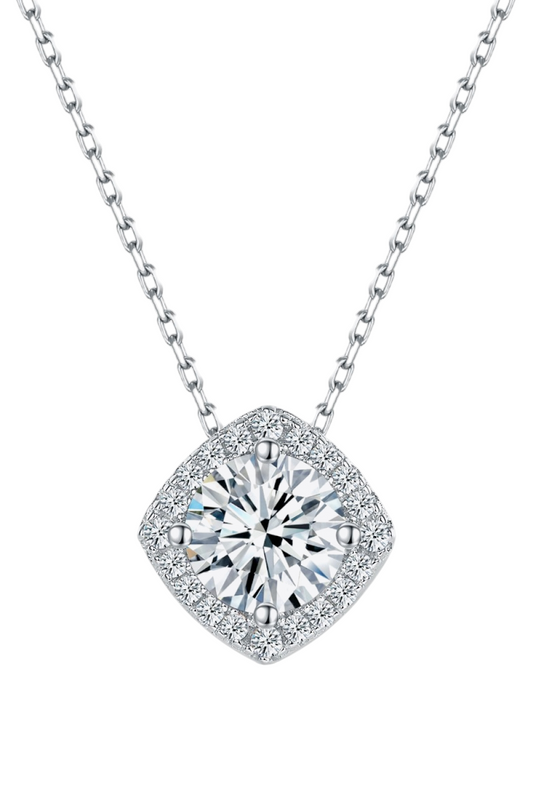 1 Carat Moissanite Diamomd Platinum Geometric Pendant Necklace