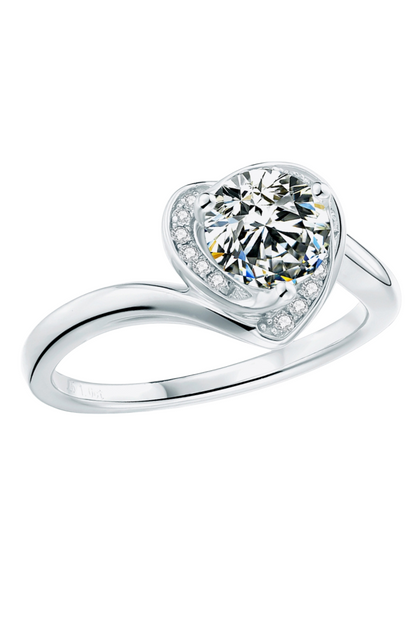 1 Carat Moissanite Diamond with Zicorn Accents 925 Sterling Silver Heart Ring or Promise Ring or Anniversary Ring