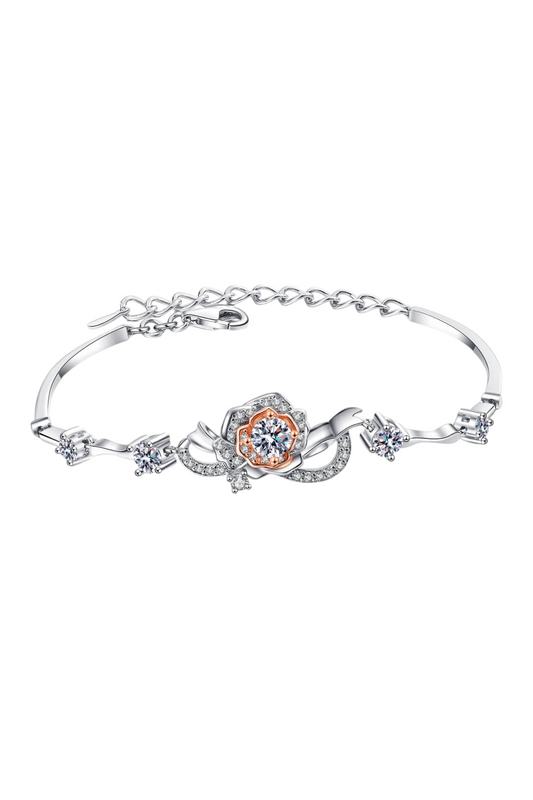 18K White Gold Moissanite Diamond Rose Shaped Bracelet with Zicorn Accents