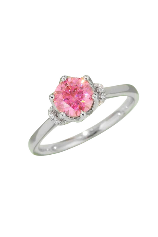 1 Carat Hot Pink or Gold or Sky Blue Moissanite Diamond Contrast 925 Sterling Silver Platinum-plated Ring