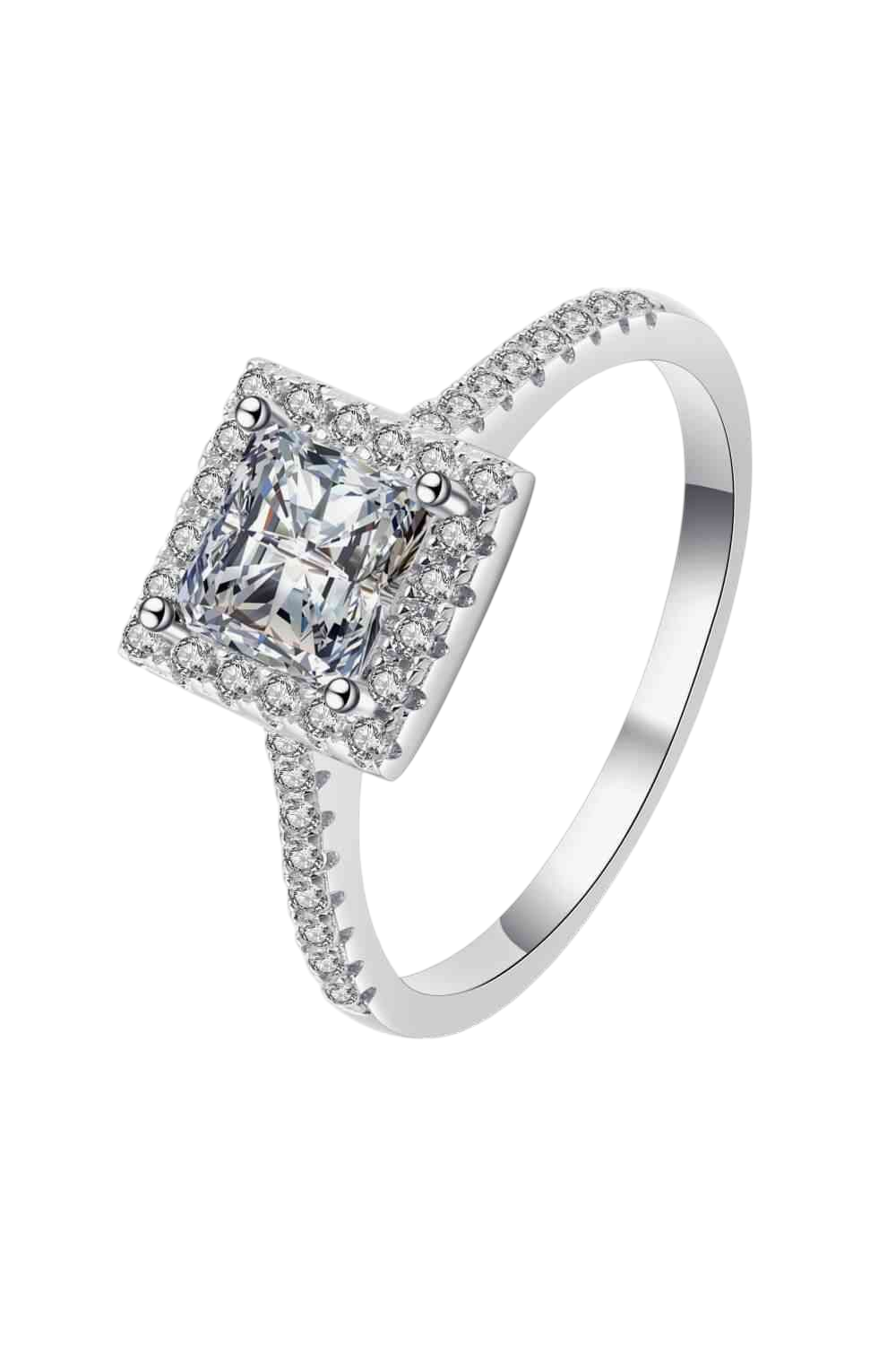 925 Sterling Silver 1 Carat Square Moissanite Diamond with Zircon Accents Halo Ring or Engagement Ring