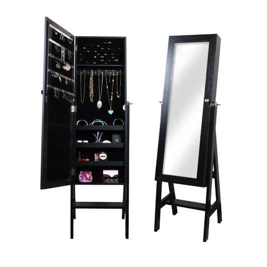 Prinz Black Jewelry Armoire Cabinet, Full-Length Mirror, Organizer with Hooks, Ring Slots, 3 Shelves