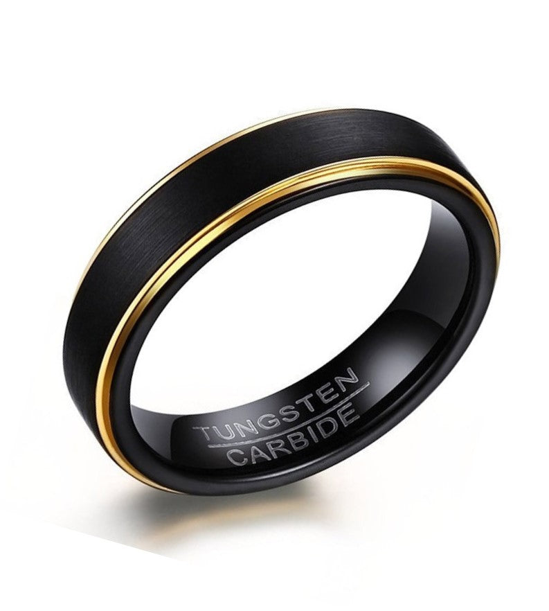 Classy Two Tone Black & Gold Tungsten 5mm Men's Wedding Band Ring-0