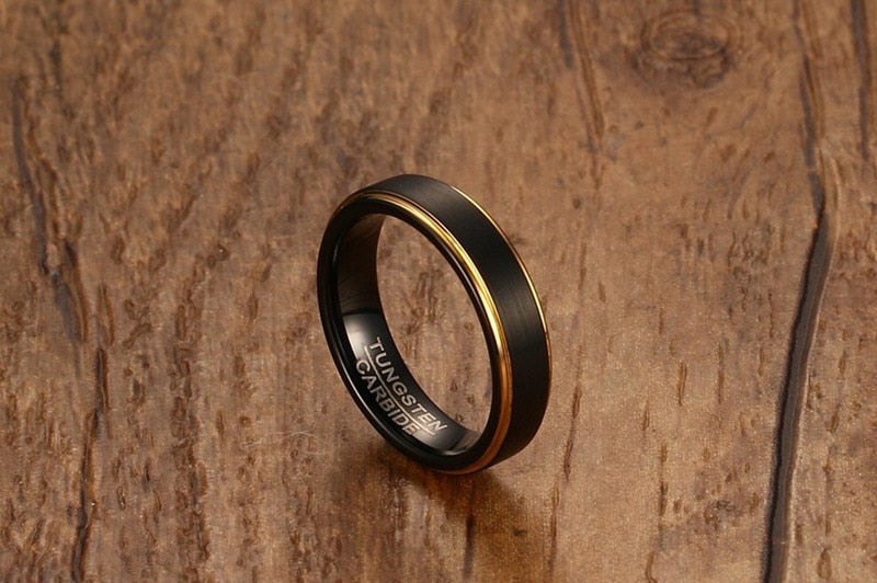 Classy Two Tone Black & Gold Tungsten 5mm Men's Wedding Band Ring-1