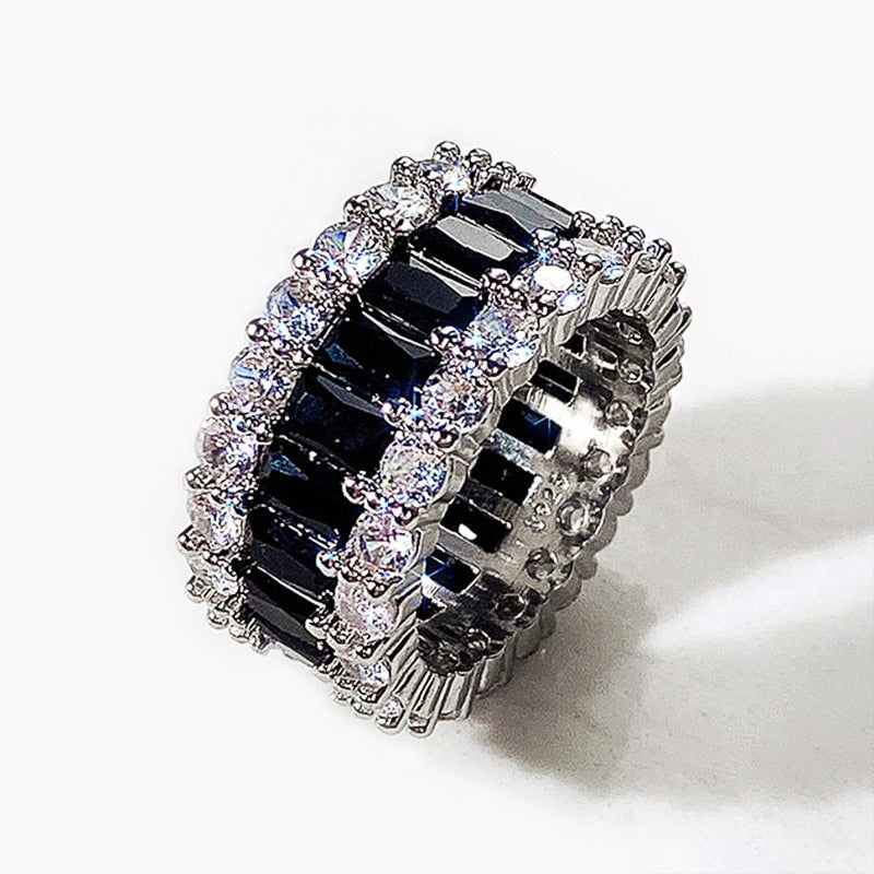 Designer Cluster Statement Simulated Diamond & Black Ring-0