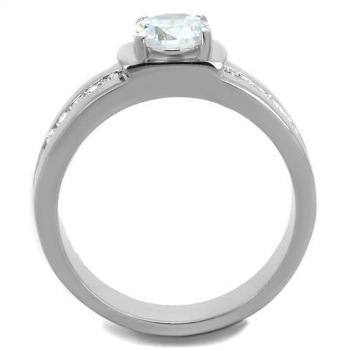 TK1816 - High polished (no plating) Stainless Steel Ring with AAA Grade CZ  in Clear-2