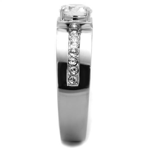 TK1816 - High polished (no plating) Stainless Steel Ring with AAA Grade CZ  in Clear-3