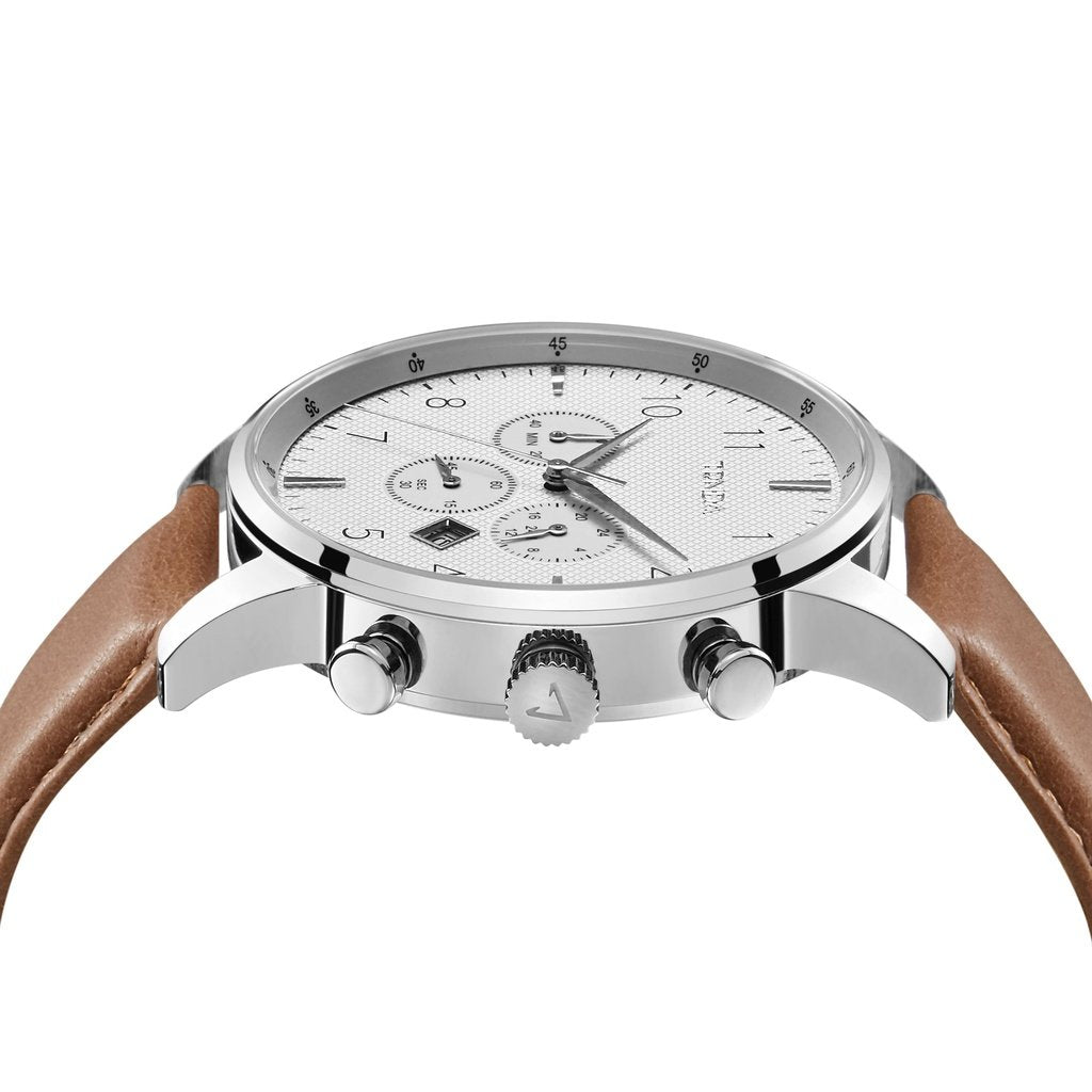 TRNDA STAINLESS STEEL MEN'S WATCH - ELEGANT SILVER DIAL & TAN LEATHER BAND - A TIMELESS TRENDSETTER-2