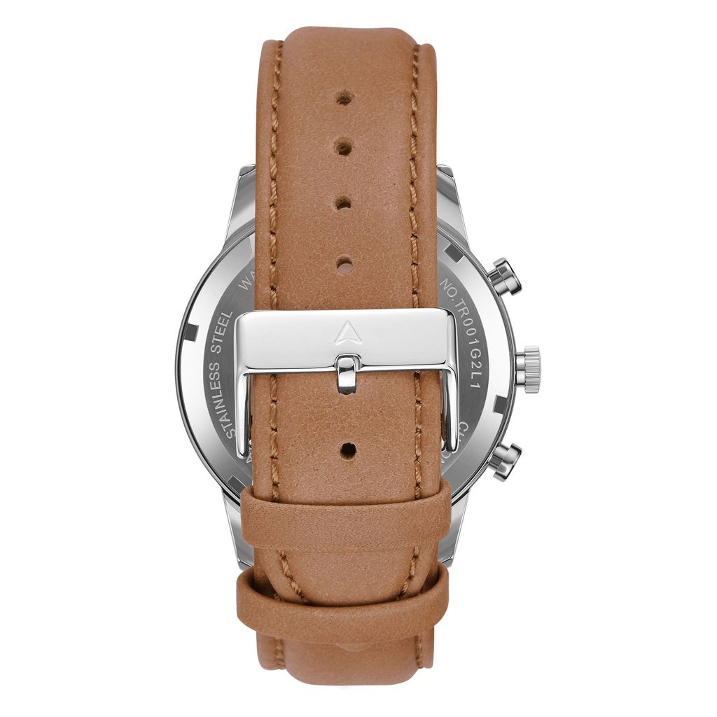 TRNDA STAINLESS STEEL MEN'S WATCH - ELEGANT SILVER DIAL & TAN LEATHER BAND - A TIMELESS TRENDSETTER-4