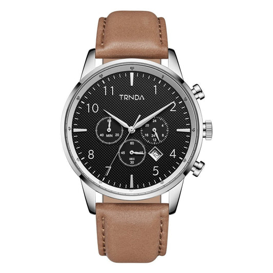 TRNDA MEN'S STAINLESS STEEL CLASSIC CHARCOAL DIAL - TIMELESS TAN LEATHER BAND WATCH-0