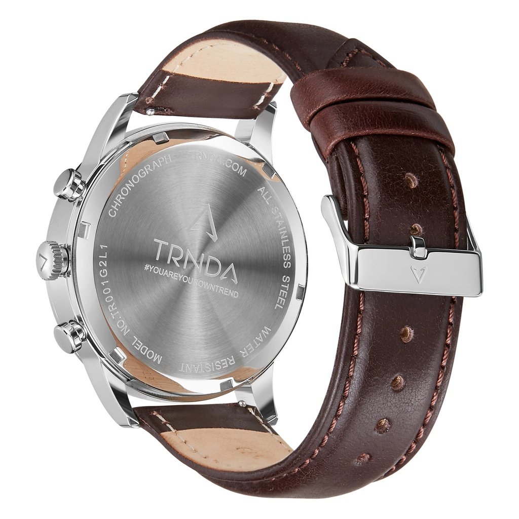 TRNDA TRENDY STAINLESS STEEL MEN'S WATCH - ELEGANT GRADIENT STEEL GRAY DIAL & BROWN LEATHER BAND-3