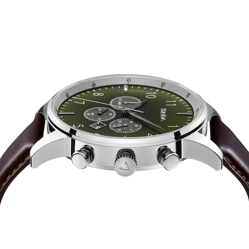 TRNDA STAINLESS STEEL CLASSIC - GRADIENT SEAWEED GREEN DIAL MEN'S WATCH with Brown Leather Band-2