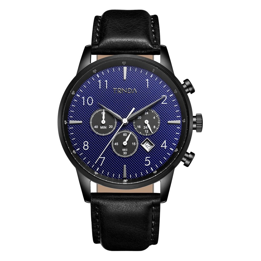 TRNDA BLACK STAINLESS STEEL 43MM - TIMELESS MEN'S WATCH WITH DARK BLUE DIAL-0