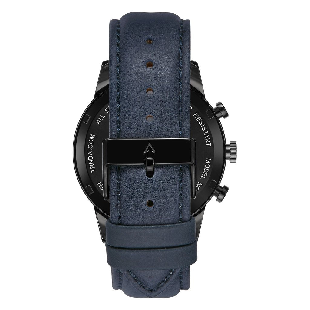 TRNDA STAINLESS STEEL MEN'S WATCH - TIMELESS BLACK & BLUE DIAL WITH GENUINE LEATHER BAND-4