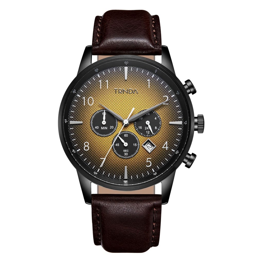 TRNDA STAINLESS STEEL MEN'S WATCH - TIMELESS BLACK & BROWN TREND WITH GRADIENT DIAL-0