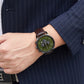 TRNDA STAINLESS STEEL MEN'S WATCH - TIMELESS BLACK & SEAWEED GREEN DIAL with BROWN LEATHER BAND-1