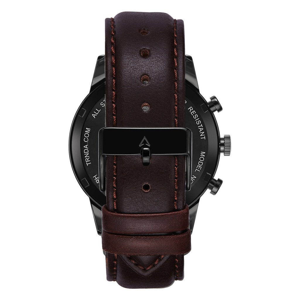 TRNDA STAINLESS STEEL MEN'S WATCH - TIMELESS BLACK & SEAWEED GREEN DIAL with BROWN LEATHER BAND-4