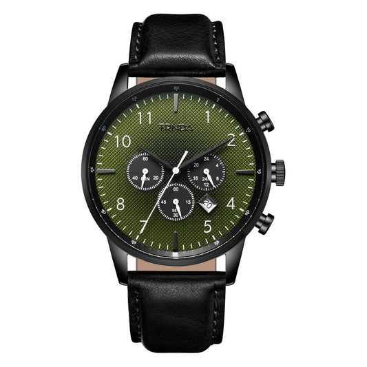 TRNDA MEN'S CLASSIC STAINLESS STEEL WATCH - BLACK CASE & GRADIENT SEAWEED GREEN DIAL-0