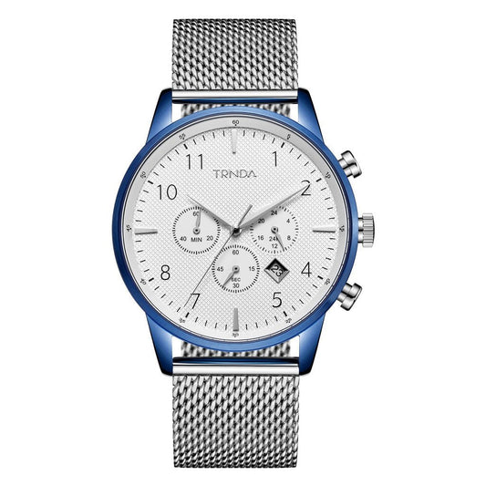 TRNDA 43MM BLUE STAINLESS STEEL MESH DIAL - TRENDY MEN'S WATCH FOR A TIMELESS STYLE-0