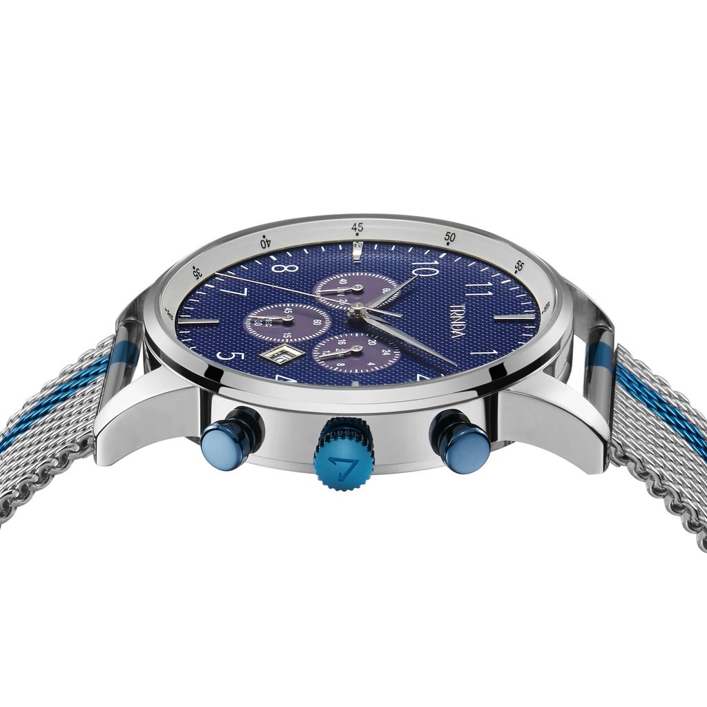 TRNDA STYLISH STAINLESS STEEL MEN'S WATCH - ELEGANT BLUE DIAL & SILVER MESH BAND-2