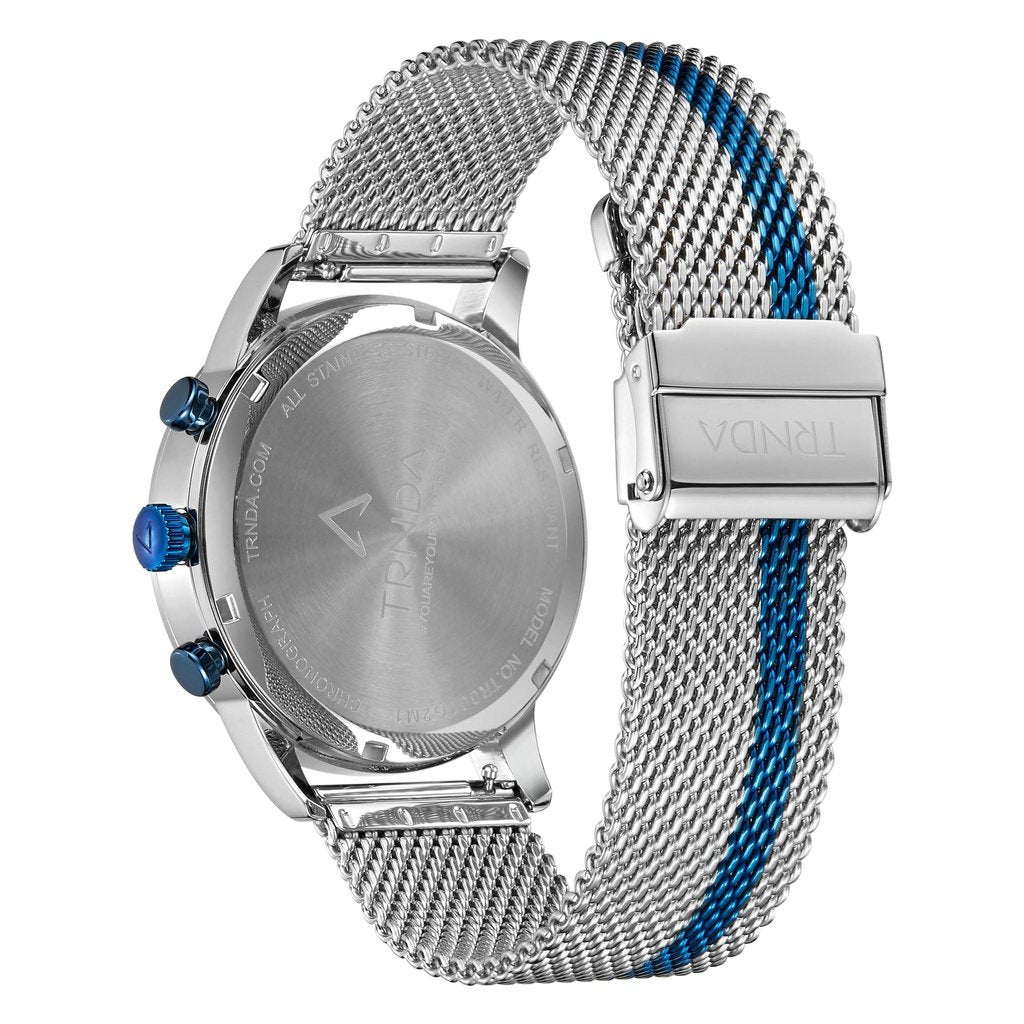 TRNDA STYLISH STAINLESS STEEL MEN'S WATCH - ELEGANT BLUE DIAL & SILVER MESH BAND-3