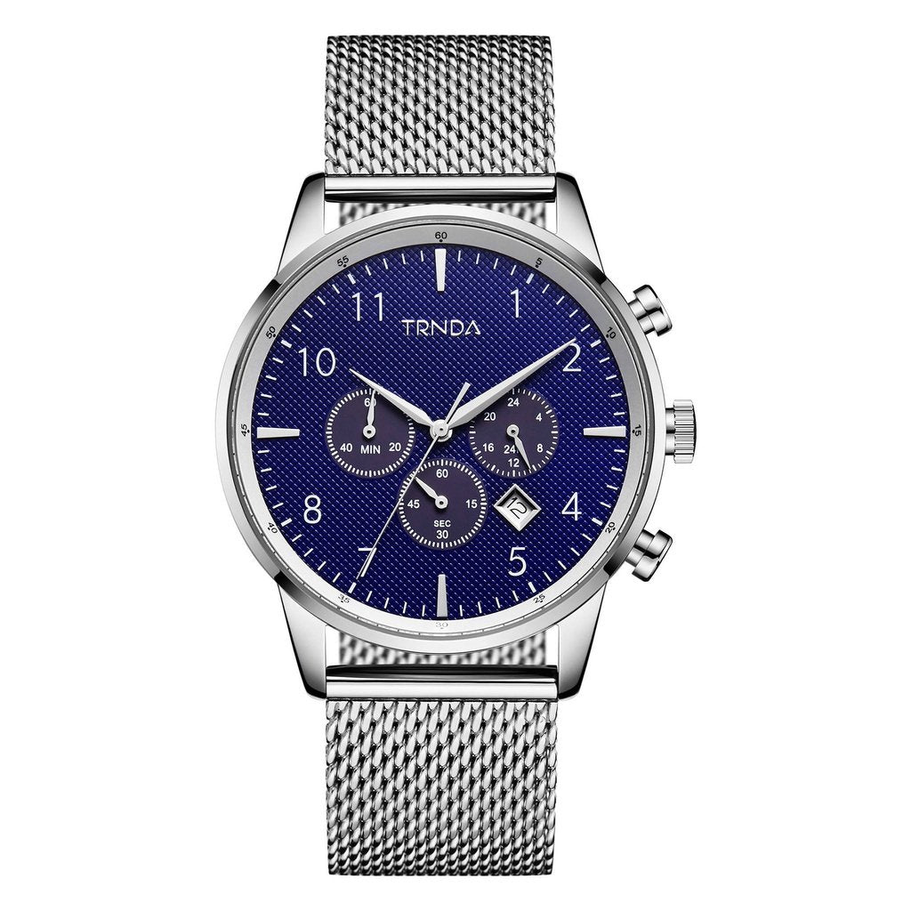 TRNDA MEN'S TIMEPIECE - STAINLESS STEEL SILVER MESH WITH DARK BLUE DIAL - TRENDY STYLE STATEMENT-0