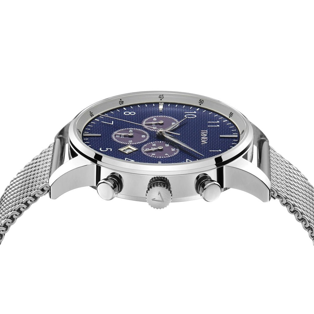 TRNDA MEN'S TIMEPIECE - STAINLESS STEEL SILVER MESH WITH DARK BLUE DIAL - TRENDY STYLE STATEMENT-2