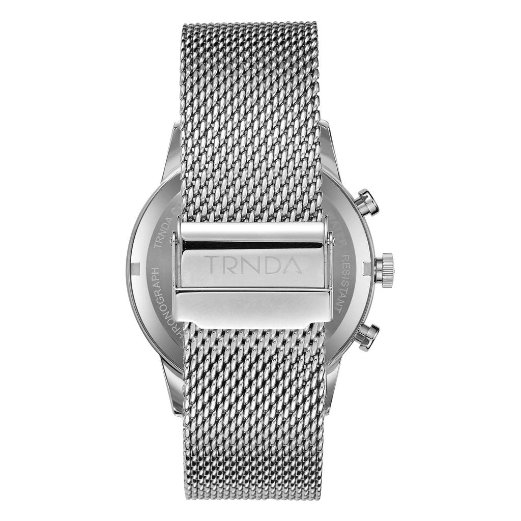 TRNDA MEN'S TIMEPIECE - STAINLESS STEEL SILVER MESH WITH DARK BLUE DIAL - TRENDY STYLE STATEMENT-4