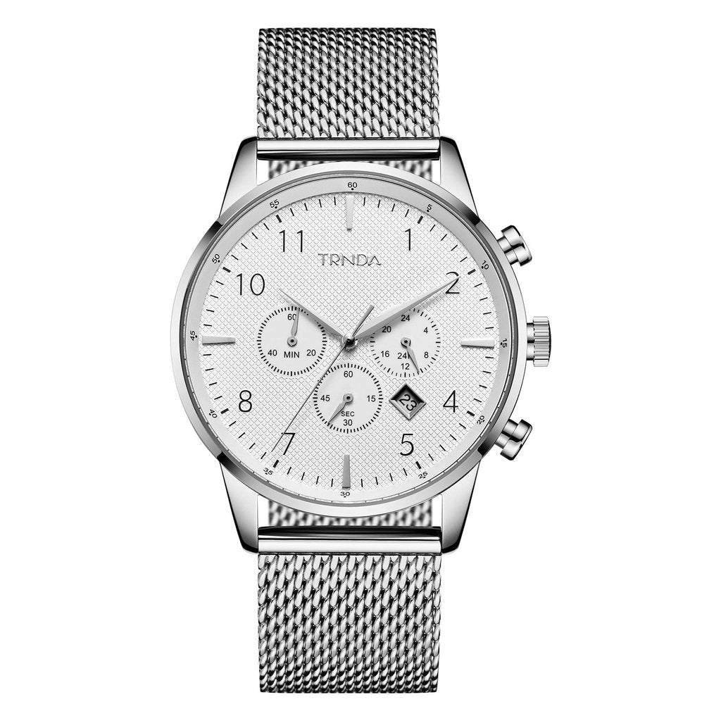 TRNDA TRENDY STAINLESS STEEL MENS WATCH - TIMELESS SILVER MESH & DIAL FASHION STATEMENT-0