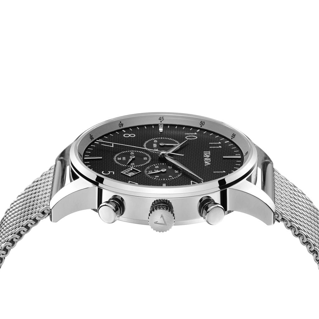 TRNDA STYLISH MEN'S WATCH - TIMELESS SILVER 43MM STAINLESS STEEL WITH CHARCOAL DIAL & MESH BAND-2