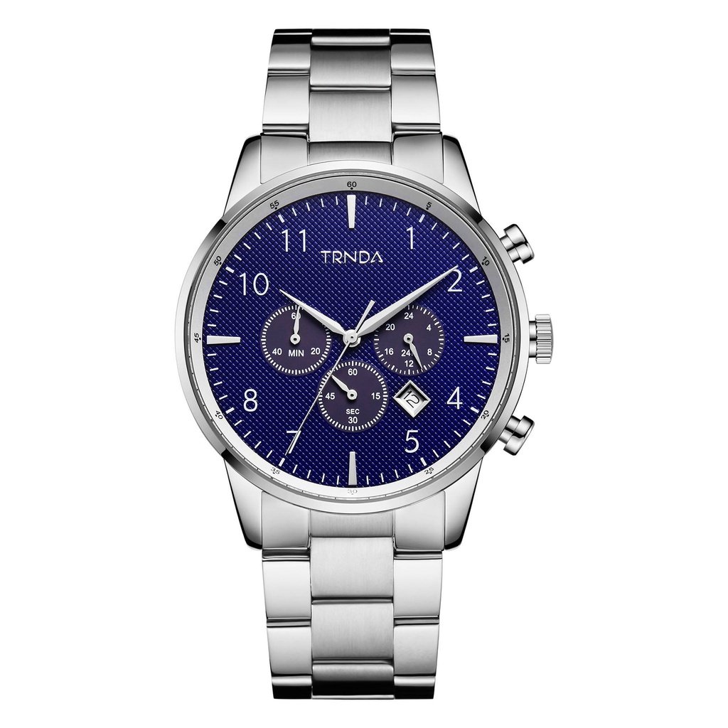 TRNDA STAINLESS STEEL TIMEPIECE - ELEGANT METALLIC BLUE DIAL MEN'S WATCH-0