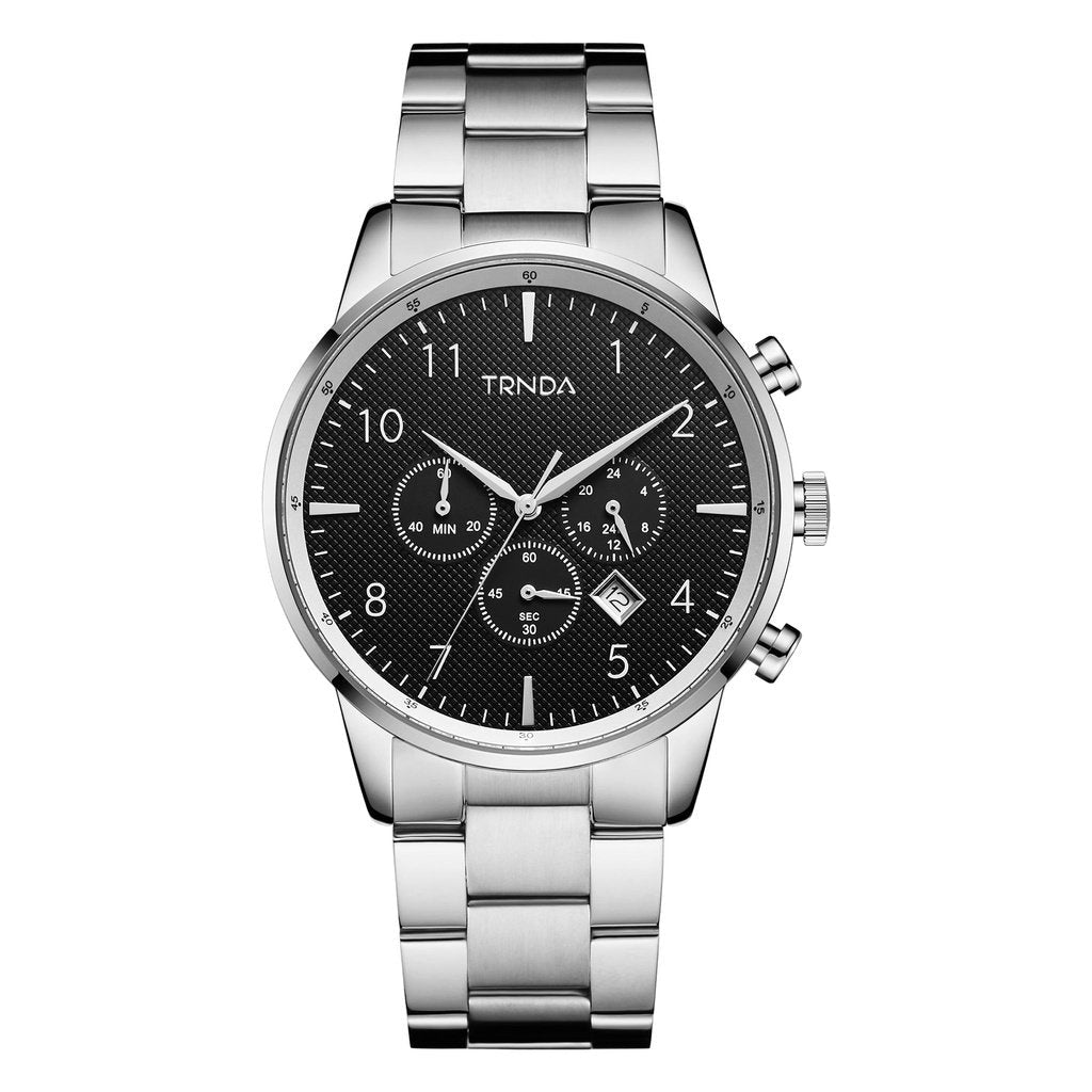 TRNDA TIMELESS STAINLESS STEEL MEN'S WATCH - CHARCOAL BLACK DIAL, SILVER BAND - MAKE YOUR STATEMENT!-0