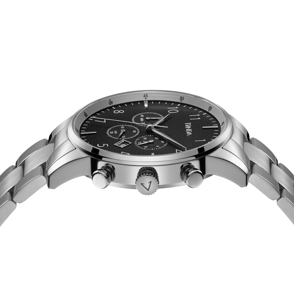 TRNDA TIMELESS STAINLESS STEEL MEN'S WATCH - CHARCOAL BLACK DIAL, SILVER BAND - MAKE YOUR STATEMENT!-2