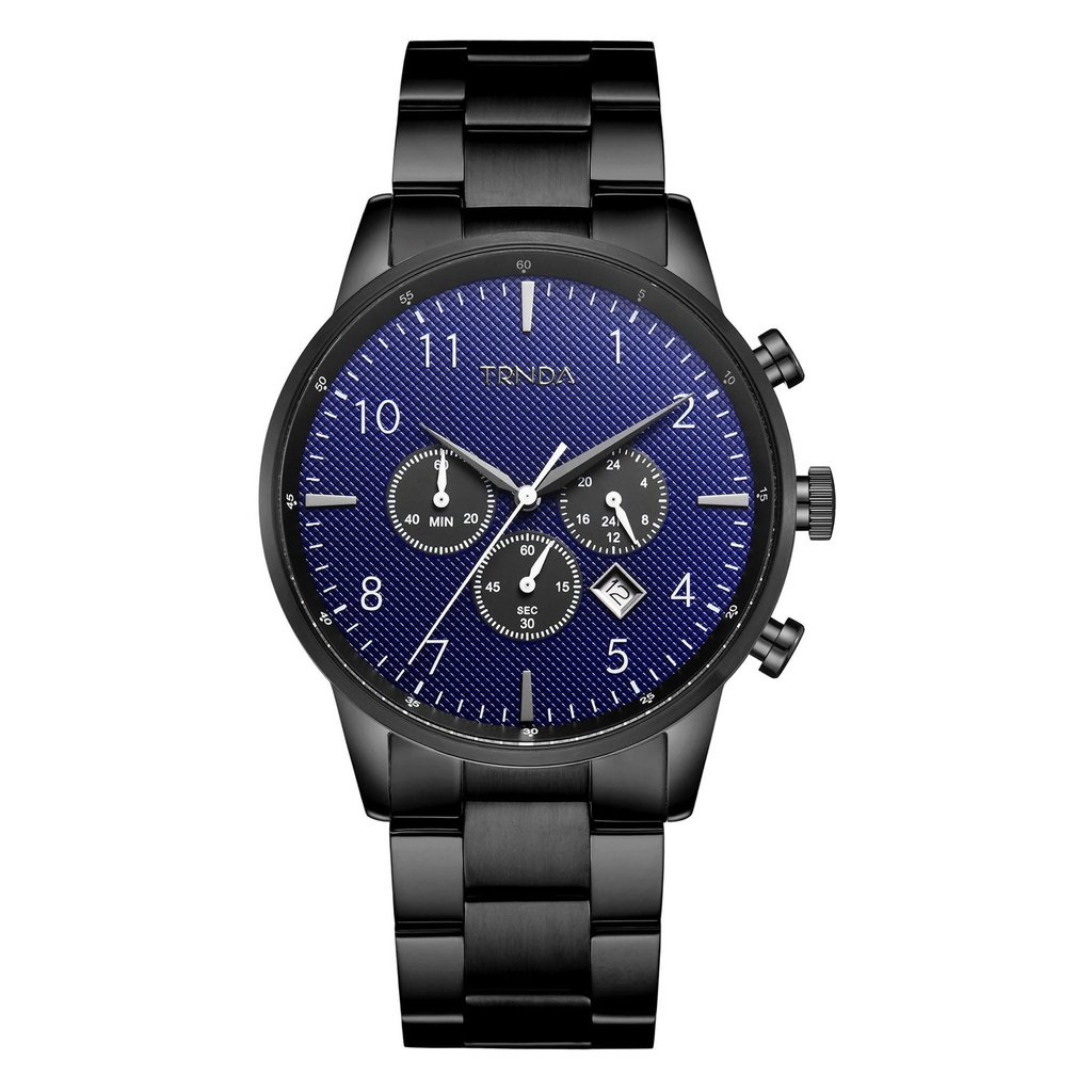 TRNDA STAINLESS STEEL MEN'S WATCH - TIMELESS ELEGANCE WITH DARK BLUE DIAL & BLACK BAND-0