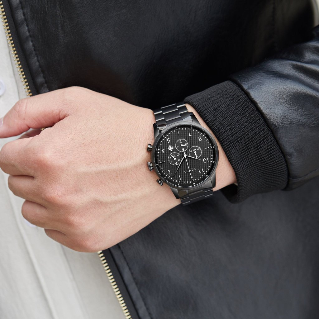 TRNDA BLACK STEEL MEN'S WATCH - TIMELESS STYLE & STRENGTH, UNIQUE CHARCOAL DIAL-1