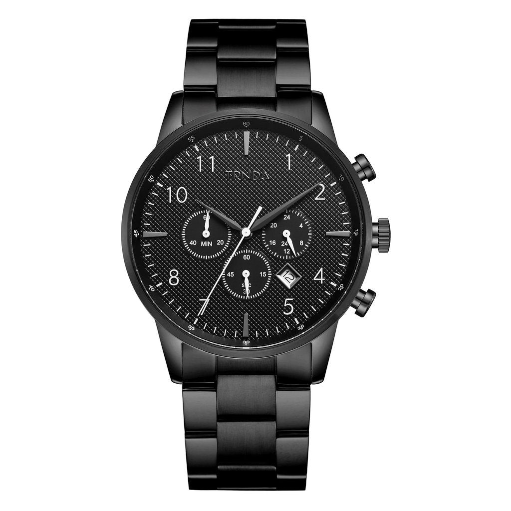 TRNDA BLACK STEEL MEN'S WATCH - TIMELESS STYLE & STRENGTH, UNIQUE CHARCOAL DIAL-0